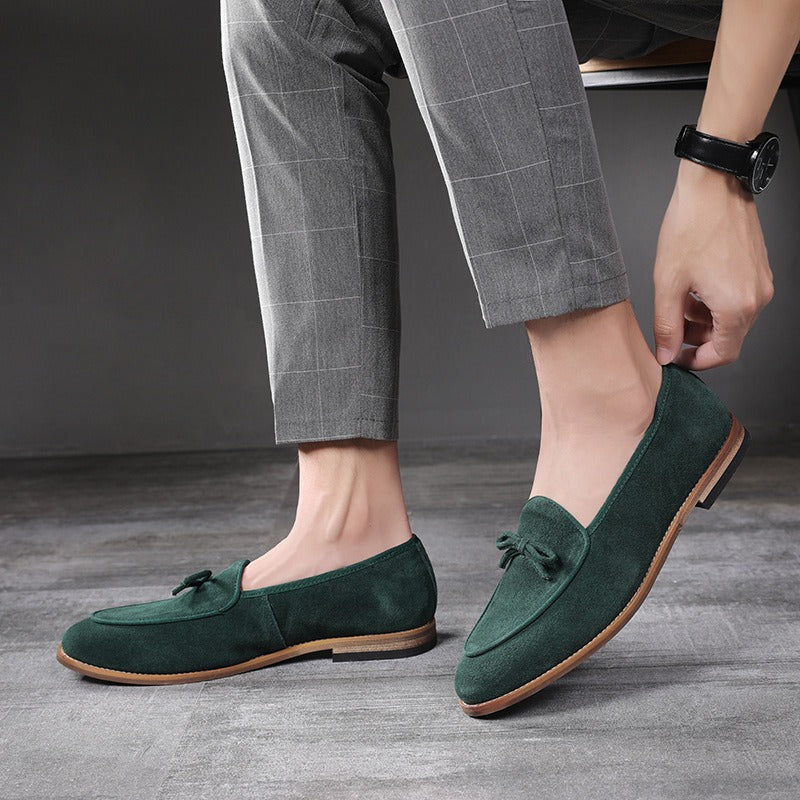 Mocassins à nœud décoratif en cuir velours marron pour hommes - Dorian
