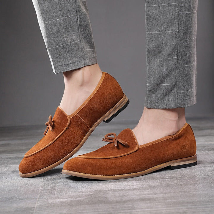 Mocassins à nœud décoratif en cuir velours marron pour hommes - Dorian
