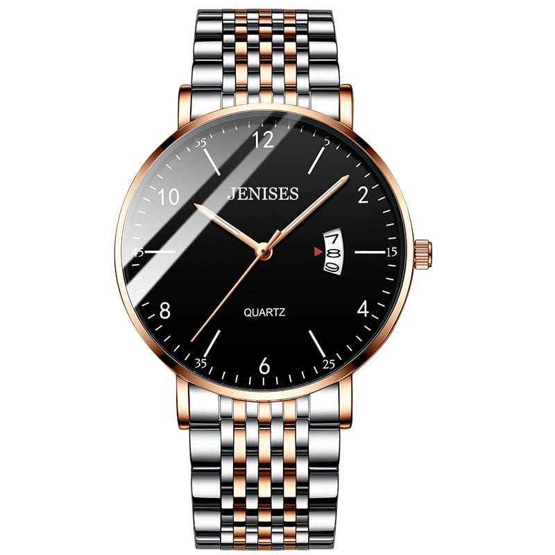 Montre Homme En Acier Inoxydable Cadran Numéroté Avec Grande Lisibilité, Boîtier Fin Et Bracelet À Maillons