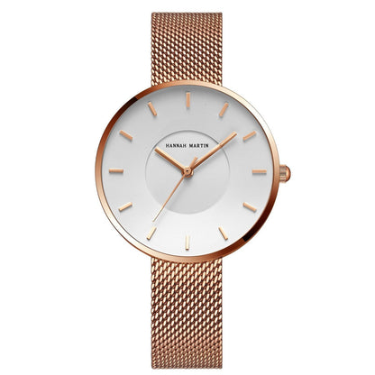 Montre Femme Minimaliste En Maille Métallique Boîtier Fin Et Cadran Clair Lisible Design Épuré