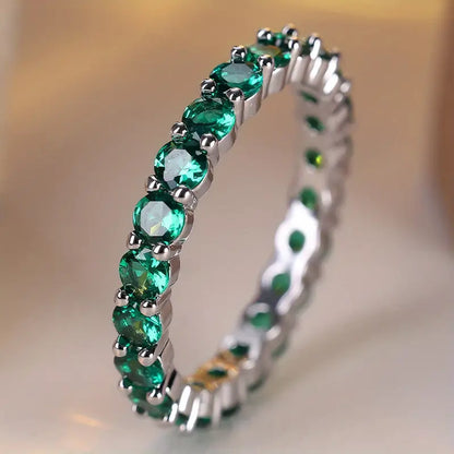 Bague plaquée argent avec zircon cubique vert en forme de cercle - Iridia