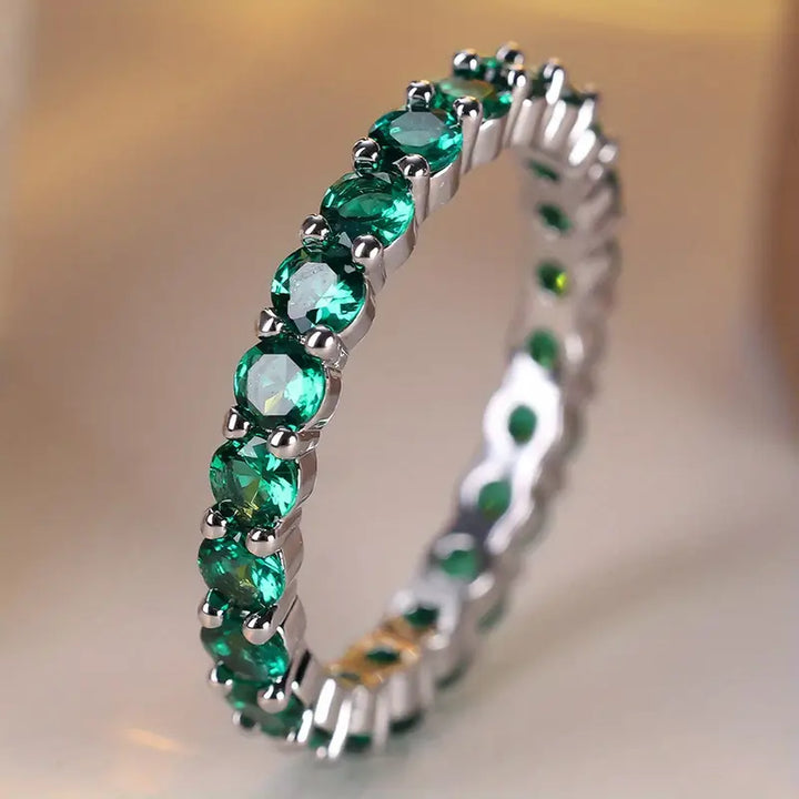 Bague plaquée argent avec zircon cubique vert en forme de cercle - Iridia