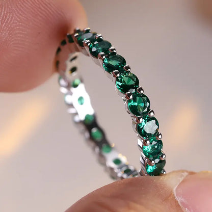 Bague plaquée argent avec zircon cubique vert en forme de cercle - Iridia