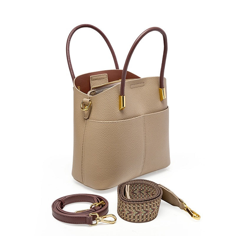 Sac seau femme en cuir grainé à double anse - Emilia