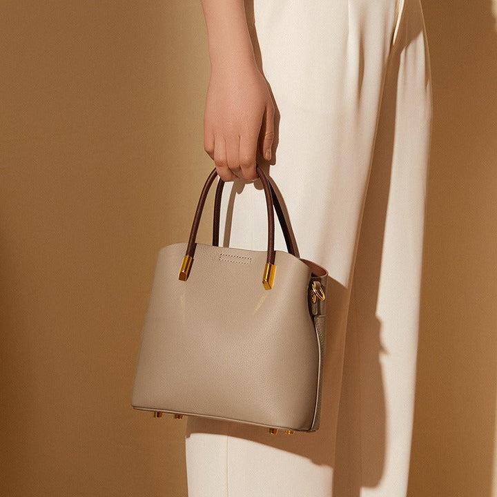Sac seau femme en cuir grainé à double anse - Emilia