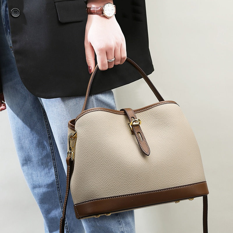 Sac à bandoulière en cuir texturé bicolore de style structuré pour femme - Teresa