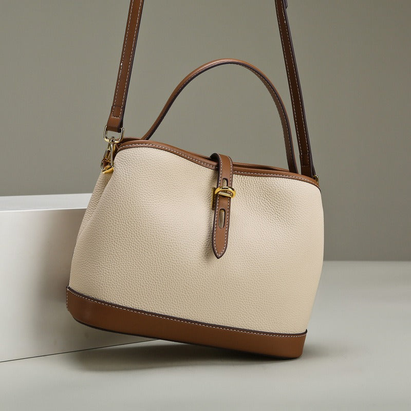 Sac à bandoulière en cuir texturé bicolore de style structuré pour femme - Teresa