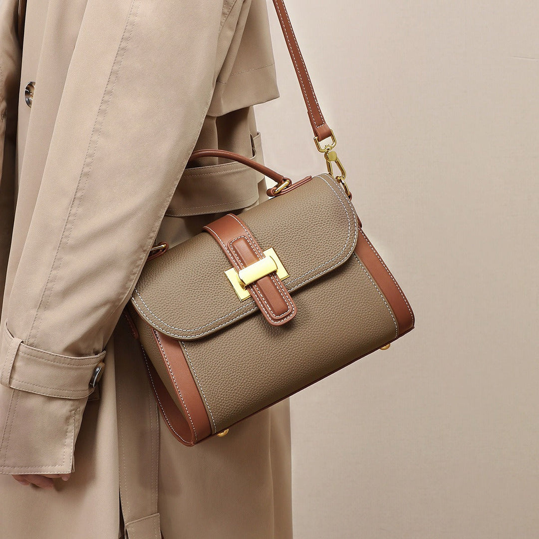 Sac à main pour femme en cuir texturé avec fermoir en métal - Natalia