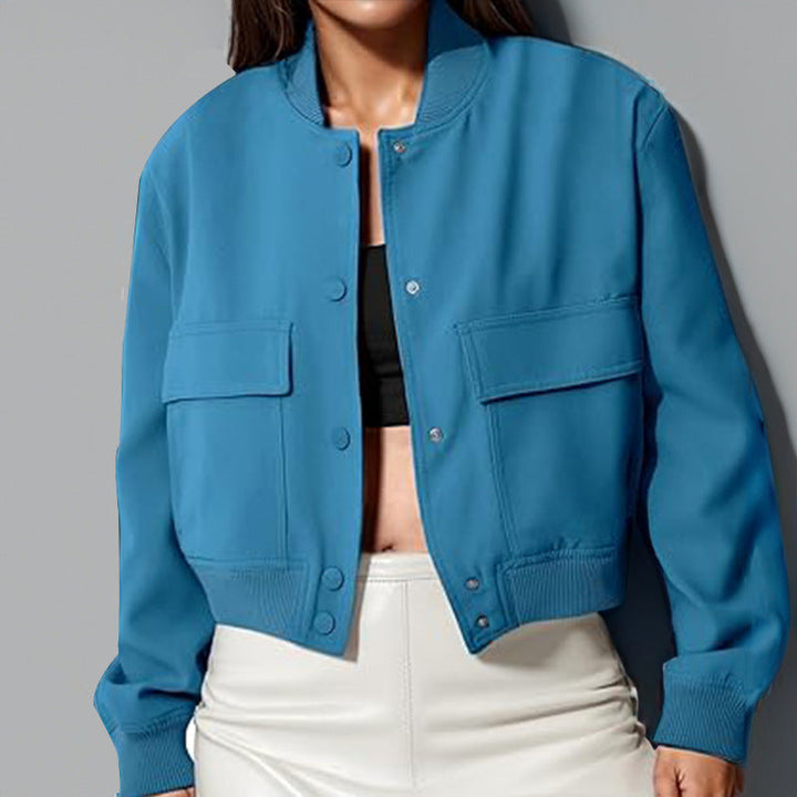 Tara - Veste courte pour femme avec col montant et grandes poches - Coupe ample et décontractée