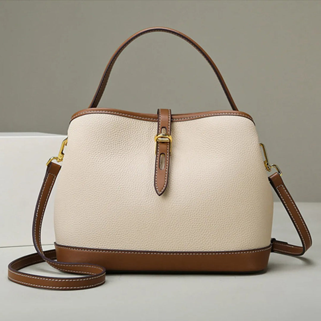 Sac à bandoulière en cuir texturé bicolore de style structuré pour femme - Teresa