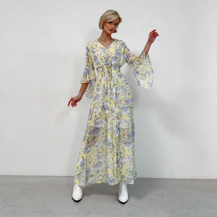 Norian - Robe midi florale avec décolleté en V