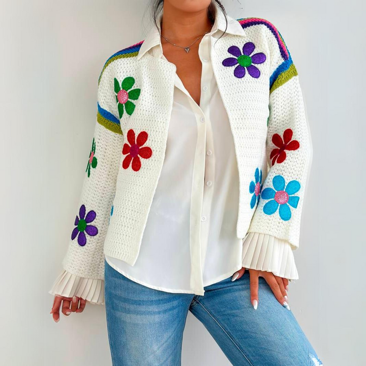 Eva - Cardigan à fleurs brodées chaudes