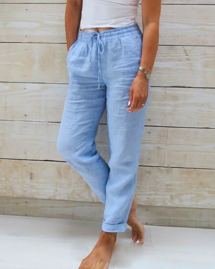 Pantalon décontracté pour femmes - Cordon de serrage - Cropped