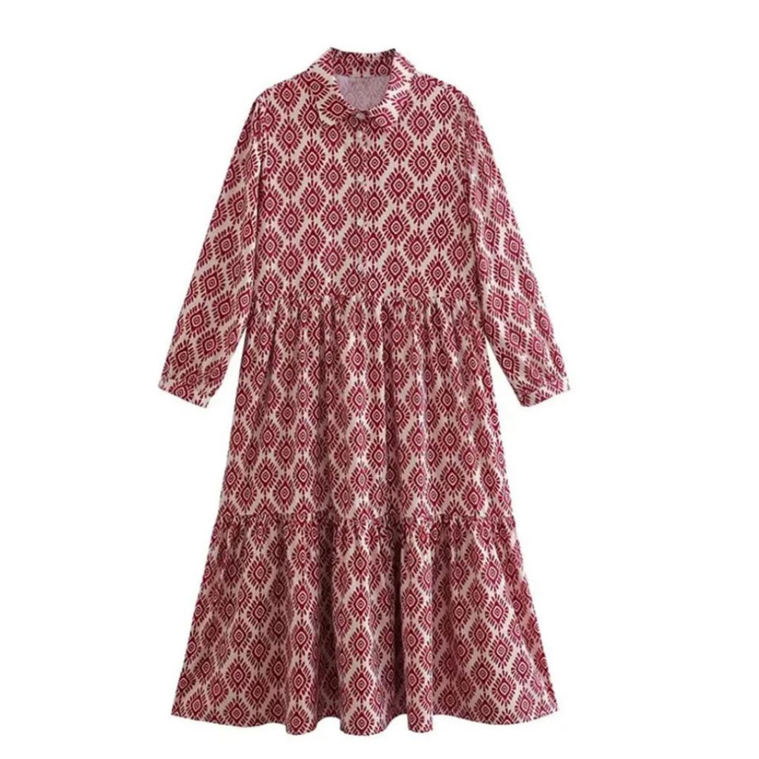 Adeline - Robe à manches longues avec motif géométrique