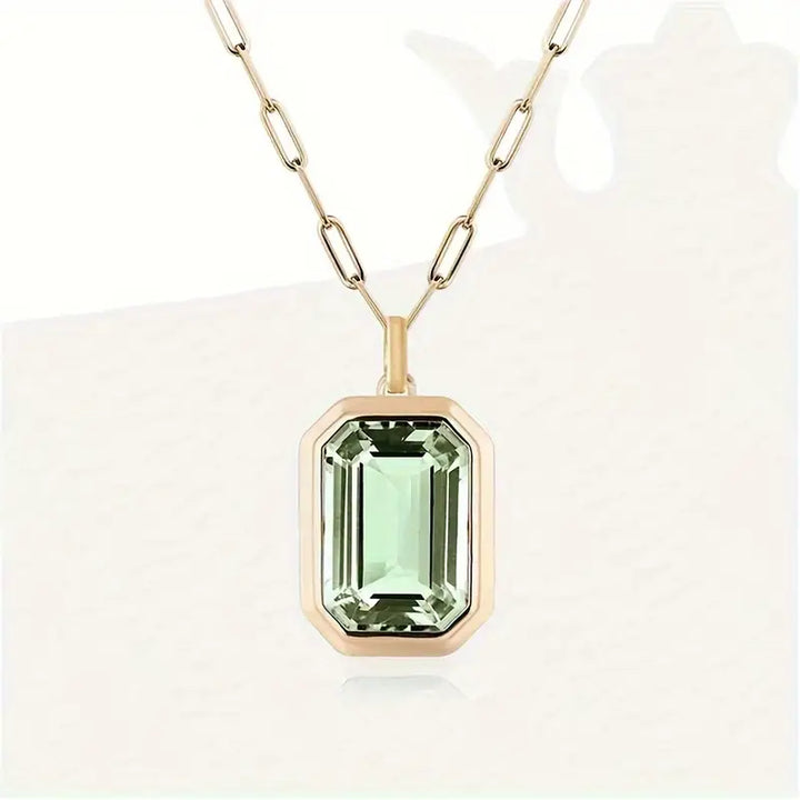 Collier en or avec pendentif rectangulaire et cristal vert clair - Dorelia