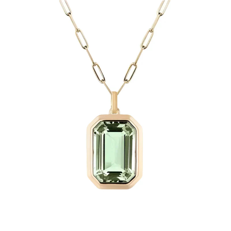 Collier en or avec pendentif rectangulaire et cristal vert clair - Dorelia