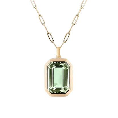 Collier en or avec pendentif rectangulaire et cristal vert clair - Dorelia