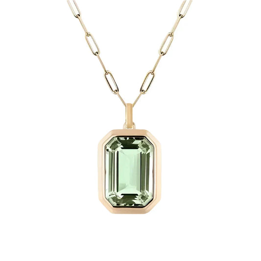 Collier en or avec pendentif rectangulaire et cristal vert clair - Dorelia
