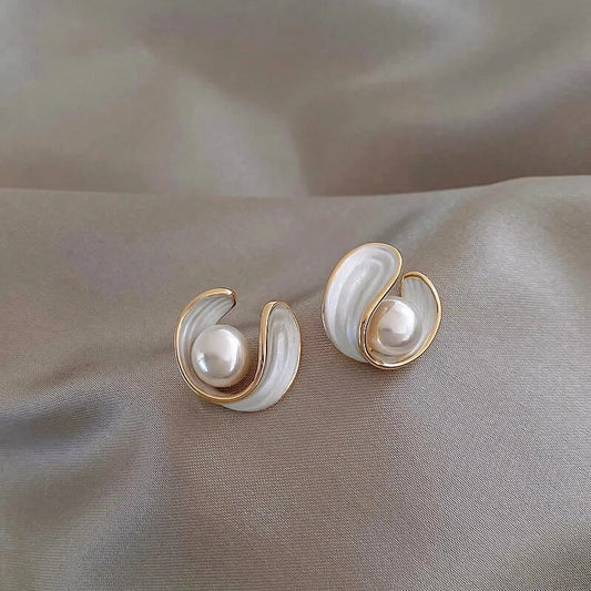 Enamel Collection Boucles D Oreilles Perles Dorées Et Émail Blanc Édition Limitée