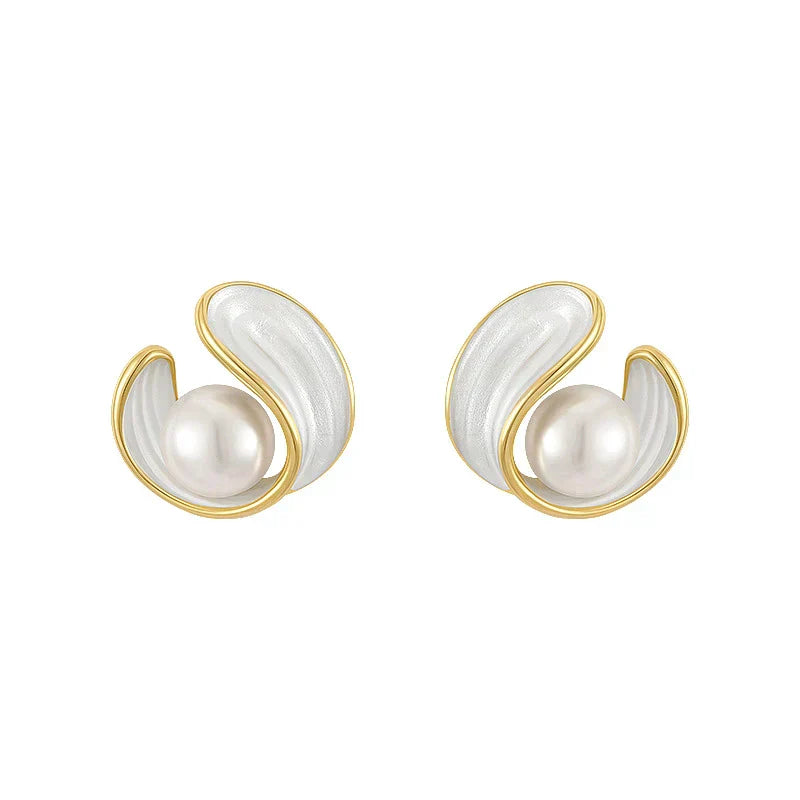 Enamel Collection Boucles D Oreilles Perles Dorées Et Émail Blanc Édition Limitée