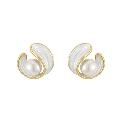 Enamel Collection Boucles D Oreilles Perles Dorées Et Émail Blanc Édition Limitée