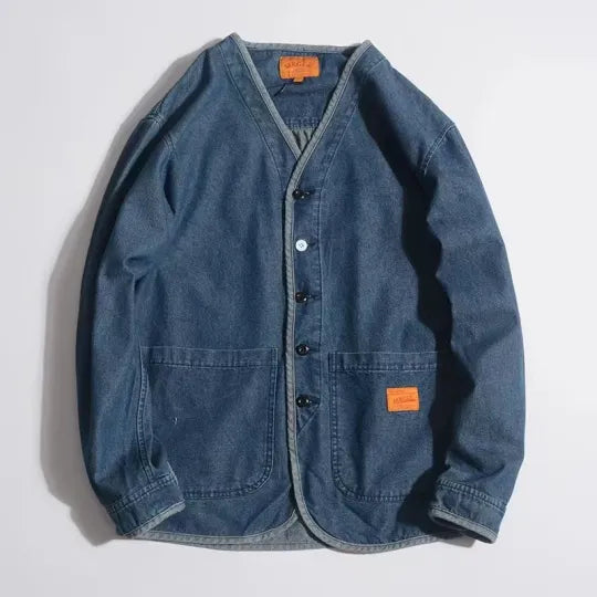 Veste en jean à col en V pour hommes - Milo