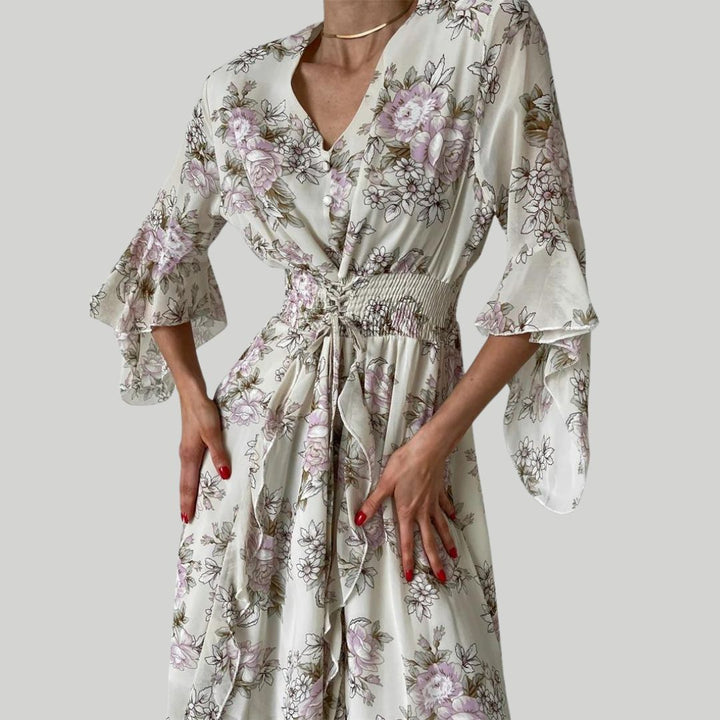 Norian - Robe midi florale avec décolleté en V