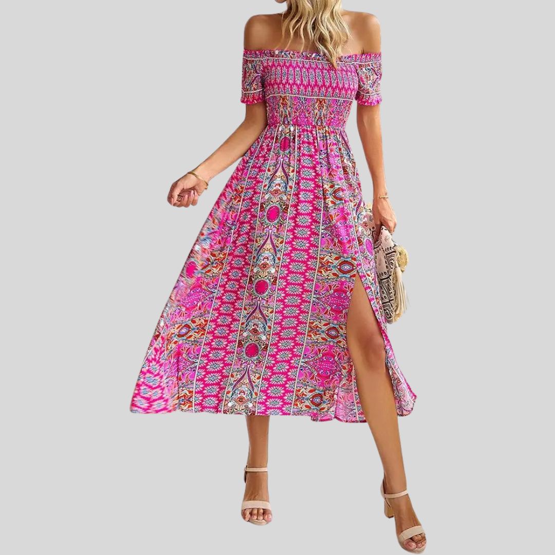 Aurora - Robe longue boho à épaules dénudées et à volants