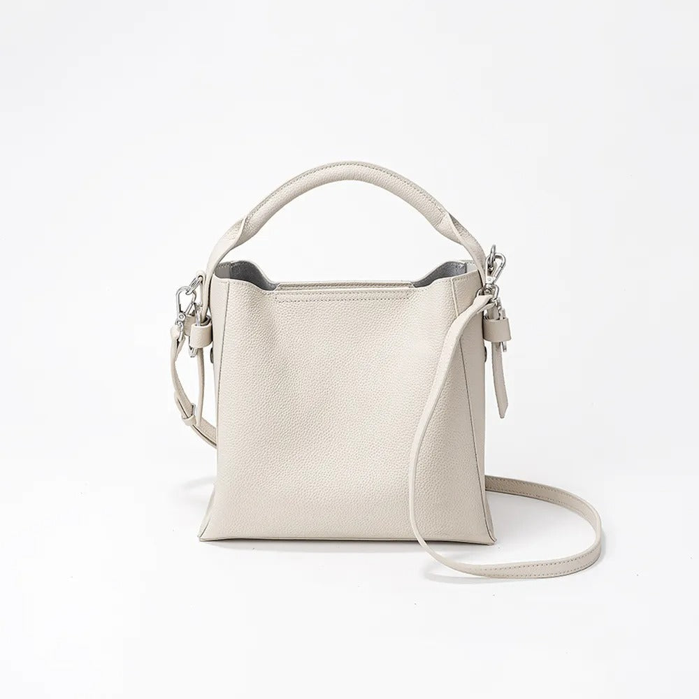 Sac seau pour femme en cuir véritable au design structuré - Bleu clair