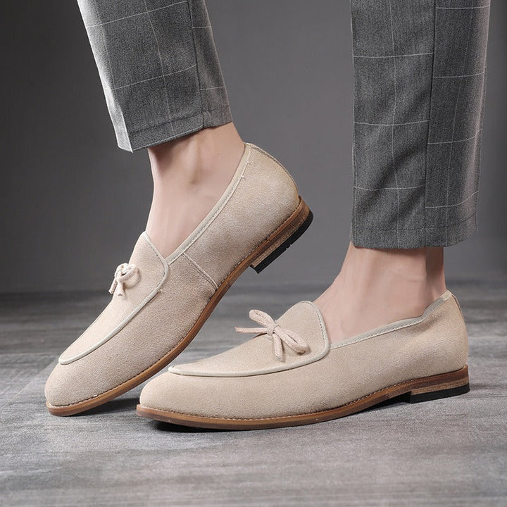 Mocassins à nœud décoratif en cuir velours marron pour hommes - Dorian