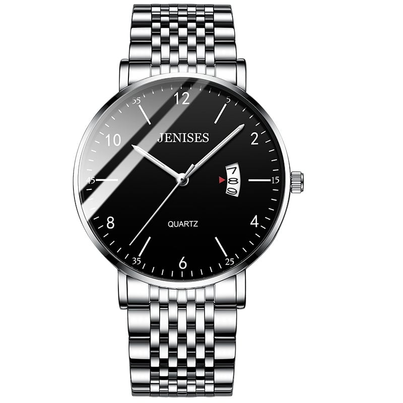 Montre Homme En Acier Inoxydable Cadran Numéroté Avec Grande Lisibilité, Boîtier Fin Et Bracelet À Maillons