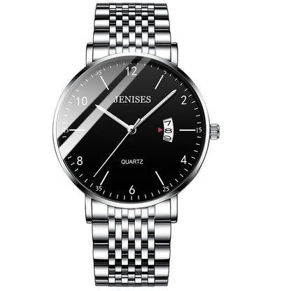 Montre Homme En Acier Inoxydable Cadran Numéroté Avec Grande Lisibilité, Boîtier Fin Et Bracelet À Maillons