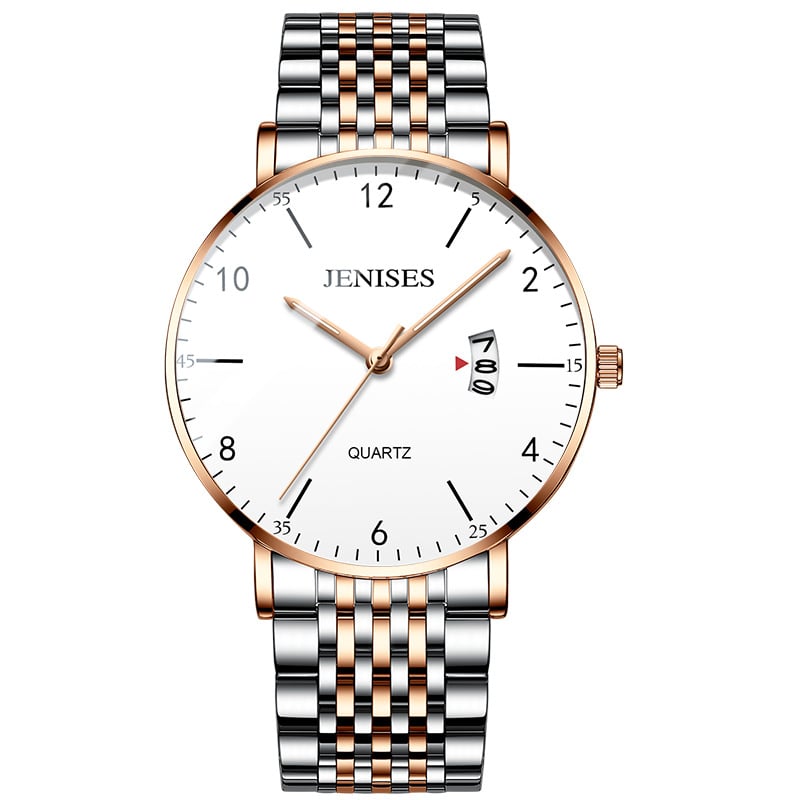 Montre Homme En Acier Inoxydable Cadran Numéroté Avec Grande Lisibilité, Boîtier Fin Et Bracelet À Maillons