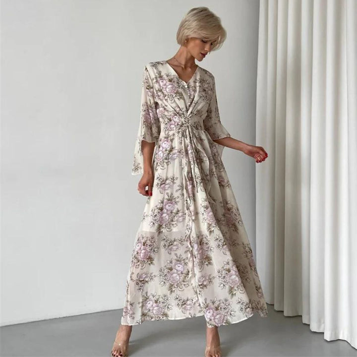 Norian - Robe midi florale avec décolleté en V