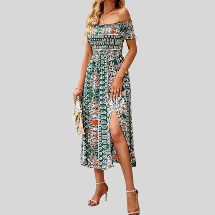 Aurora - Robe longue boho à épaules dénudées et à volants