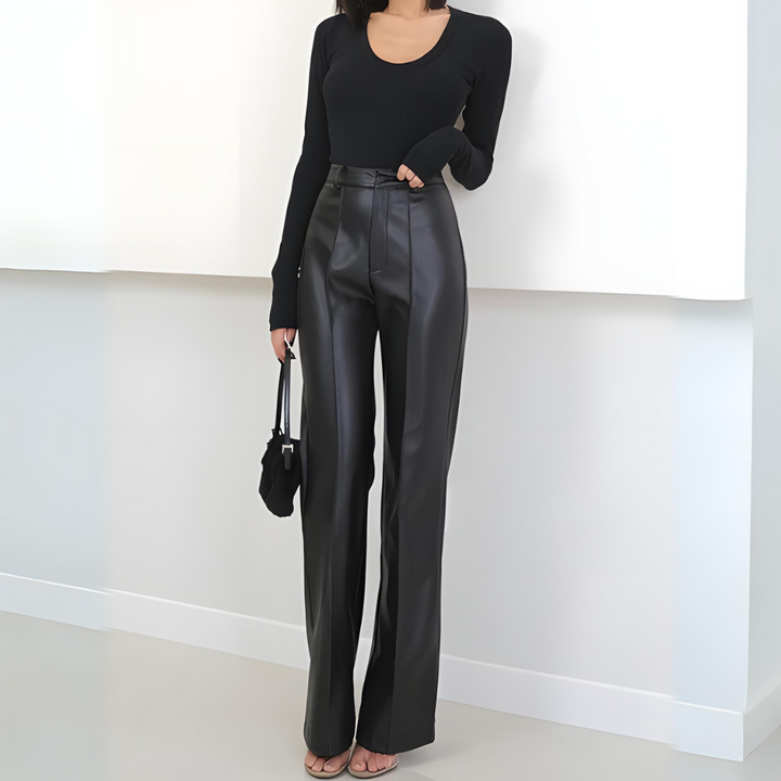 Sabine - Pantalon chic en cuir à taille haute