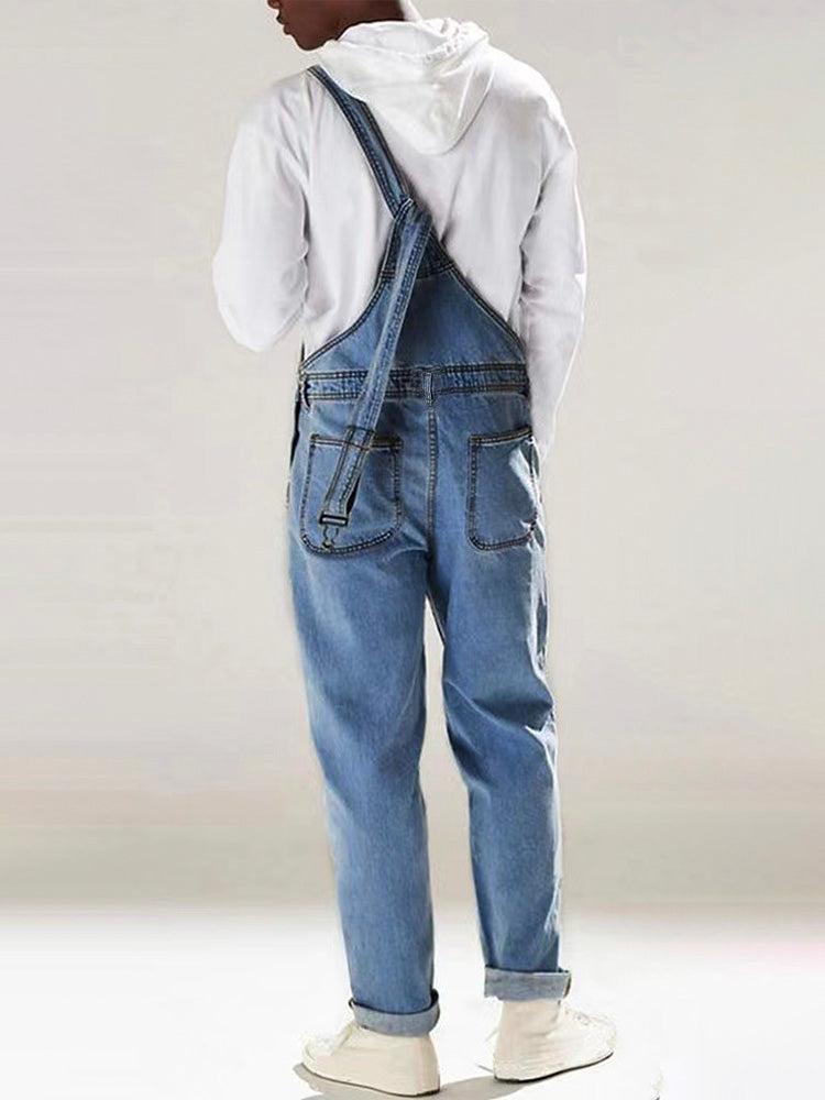 Salopette en denim délavé moyen pour homme