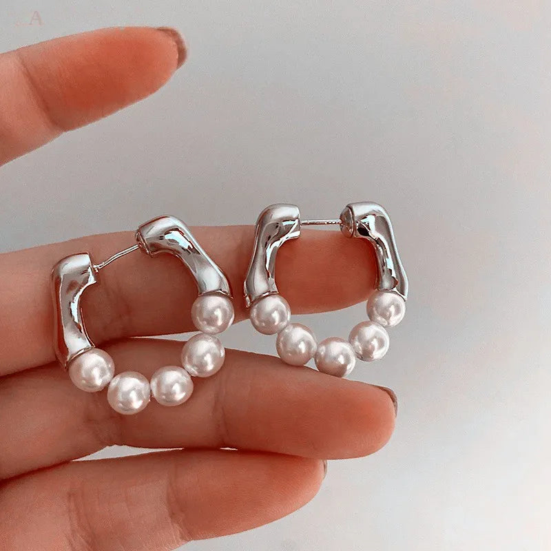 Boucles d'oreilles créoles avec perles - Amaya