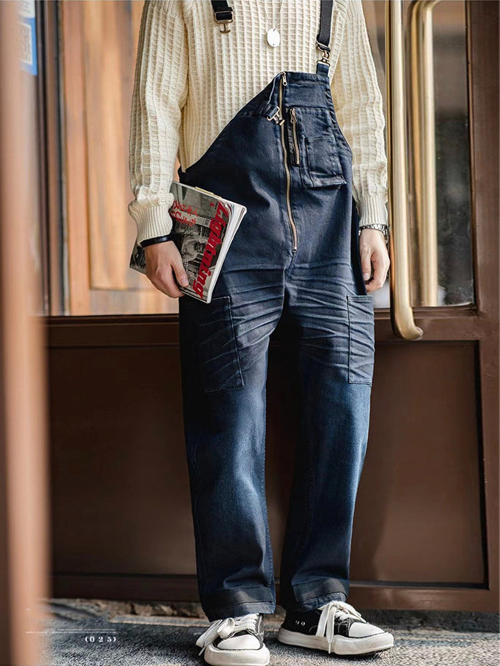 Salopette en denim indigo d'inspiration vintage pour homme avec manille d'ancrage