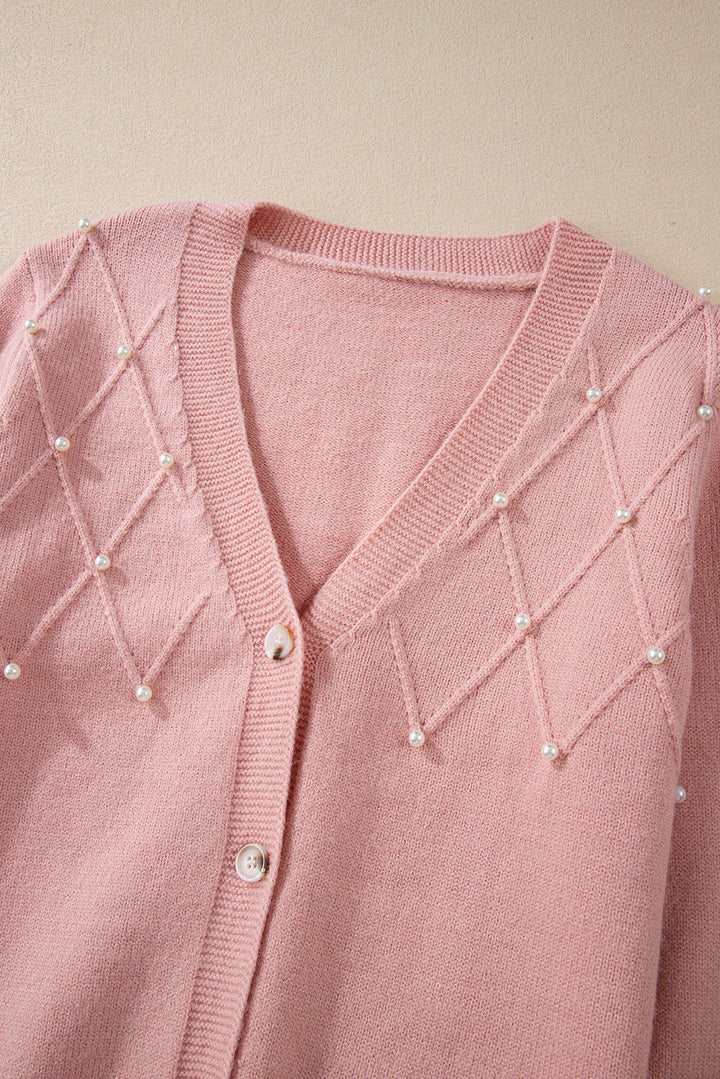 Teza - Cardigan boutonné en maille texturée avec perles