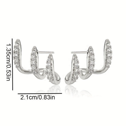 Boucles d'Oreilles Strass à Trois Griffes Édition Limitée Collection Élégante