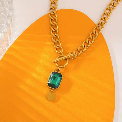 Collier en or avec chaîne et pendentif en cristal vert - Althea