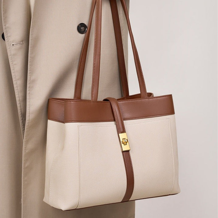 Sac à bandoulière en toile pour femmes avec détails en cuir structuré - Emilia