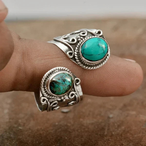 Bague réglable à double turquoise