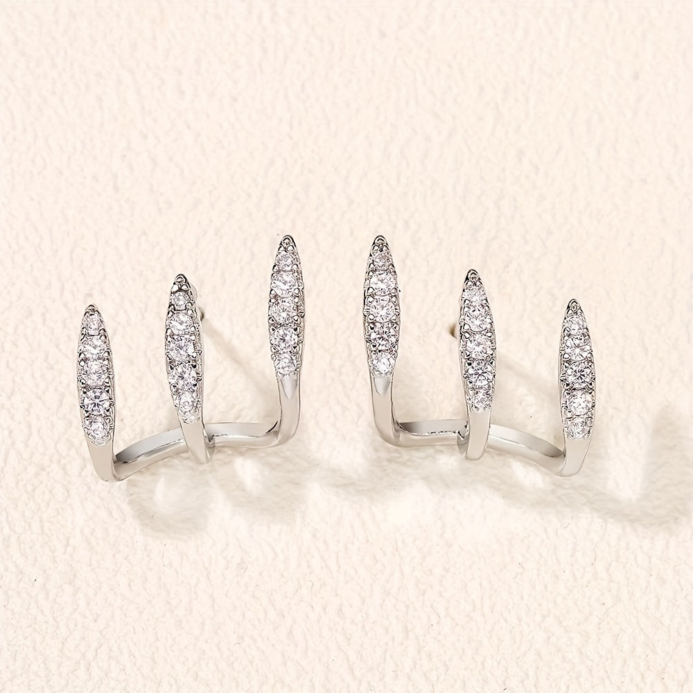 Boucles d'Oreilles Strass à Trois Griffes Édition Limitée Collection Élégante