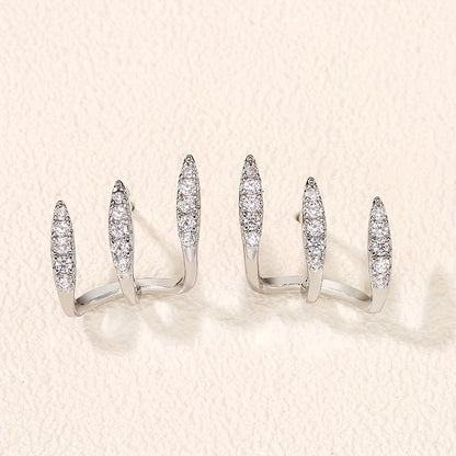 Boucles d'Oreilles Strass à Trois Griffes Édition Limitée Collection Élégante