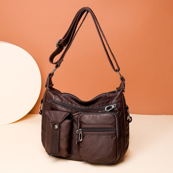Sac à bandoulière en cuir synthétique pour femme, multi-poches, style fonctionnel - Ángela