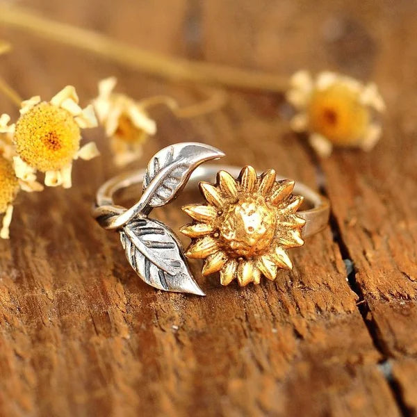 Bague réglable en or en forme de tournesol