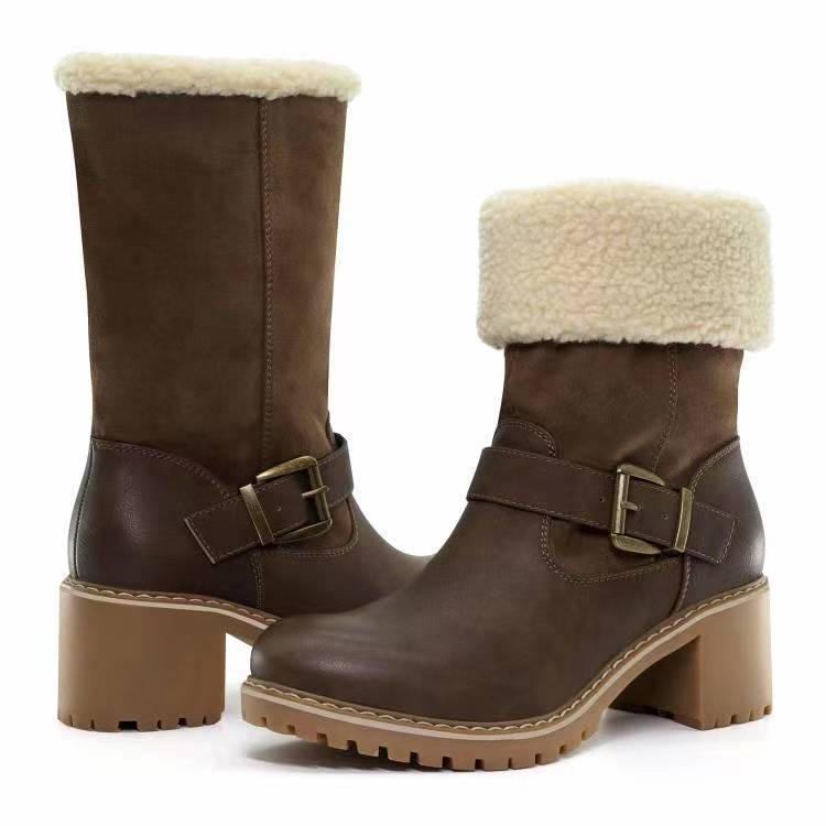 Vale - Bottes Femme Mi-Mollet à Enfiler avec Talon Épais, Boucle et Doublure Douce