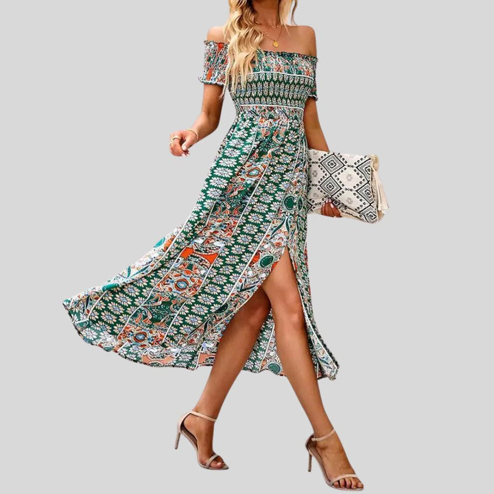 Aurora - Robe longue boho à épaules dénudées et à volants